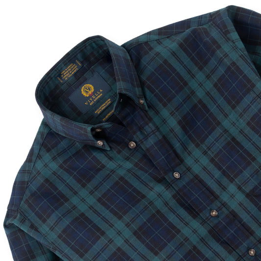 Men's Midnight Blue and Bottle Green Plaid Viyella Shirt
