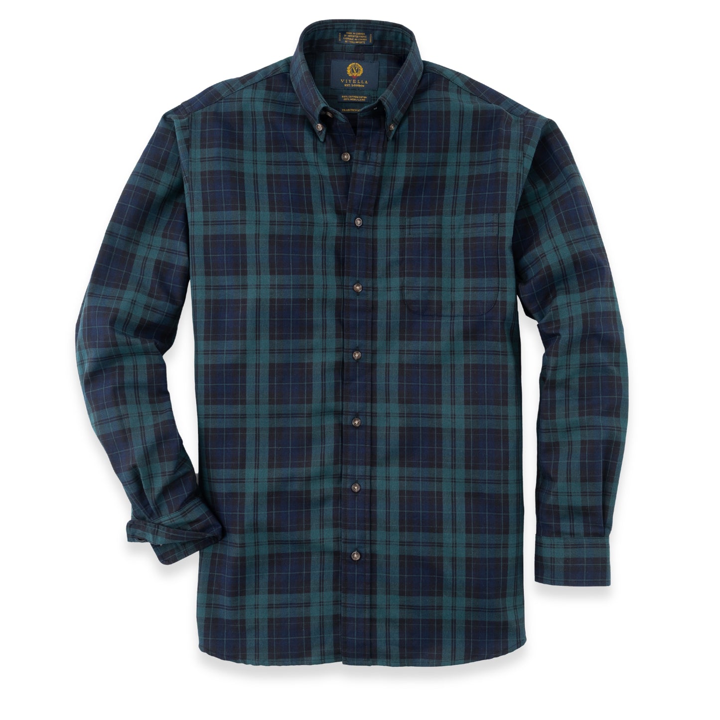 Men's Midnight Blue and Bottle Green Plaid Viyella Shirt
