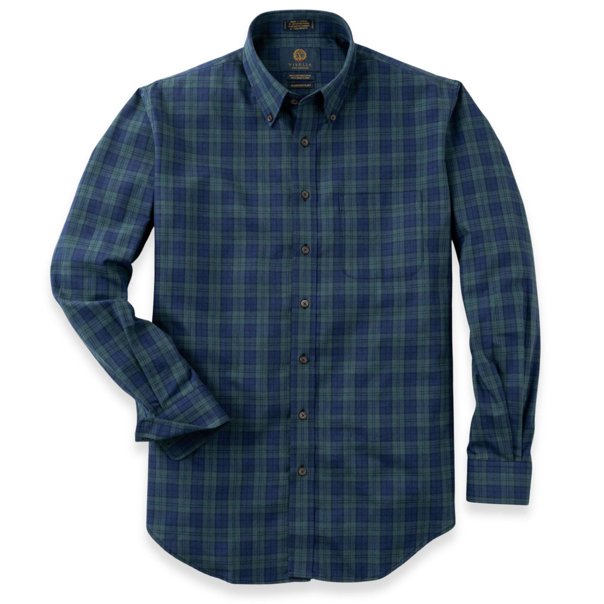 Men's Midnight Blue and Bottle Green Check Viyella Shirt