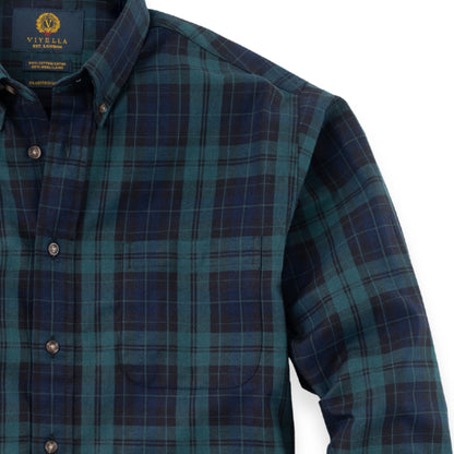 Men's Midnight Blue and Bottle Green Plaid Viyella Shirt