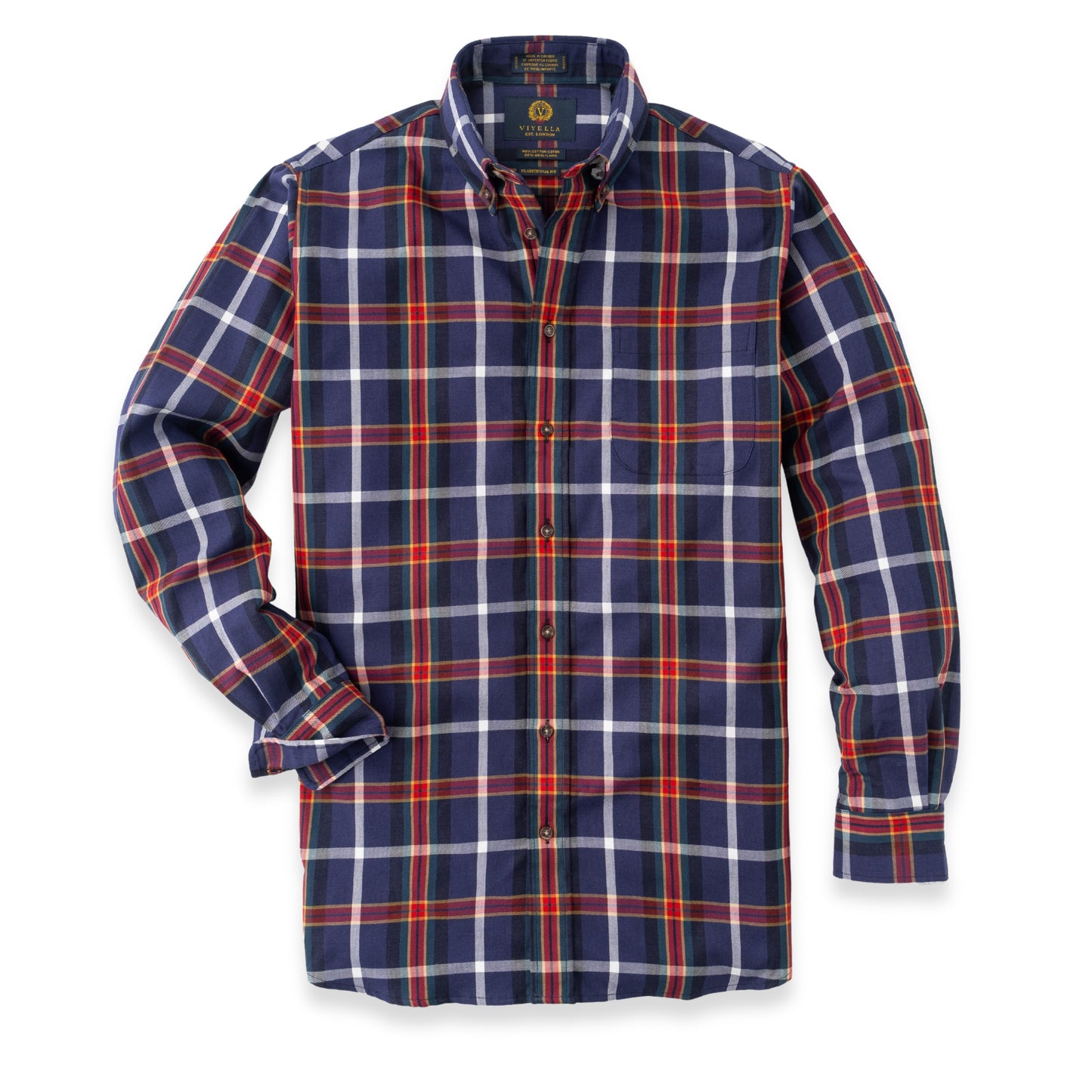 Men's Midnight Blue and Red Large Check Viyella Shirt