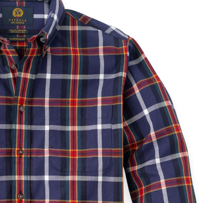 Men's Midnight Blue and Red Large Check Viyella Shirt