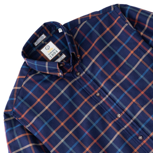 Men's Navy Blue Large Tattersall Luxury Blend Viyella Shirt