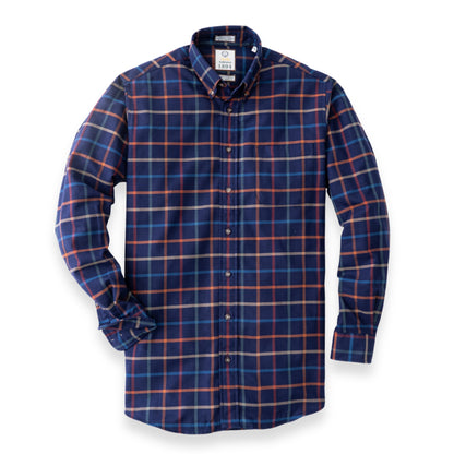 Men's Navy Blue Large Tattersall Luxury Blend Viyella Shirt