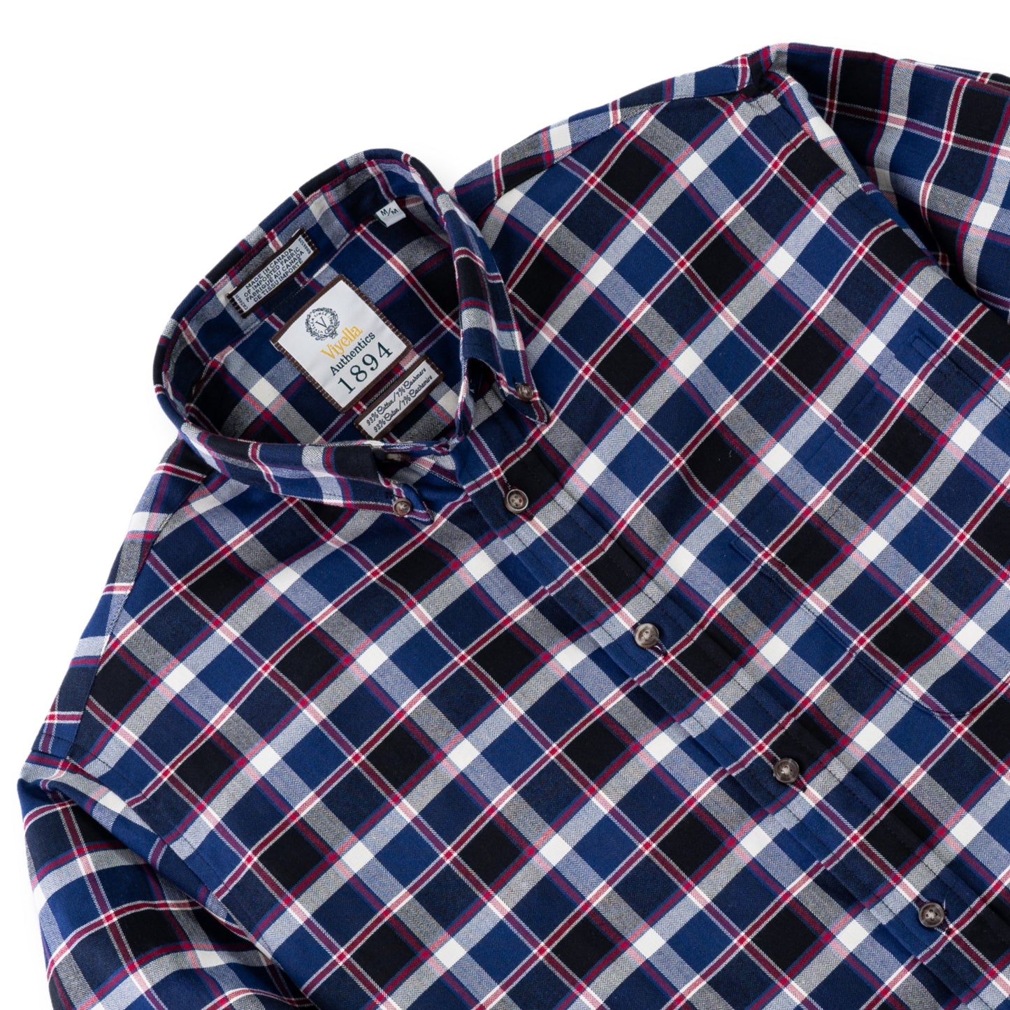 Men's Navy Blue with Red Windowpane Luxury Blend Viyella Shirt