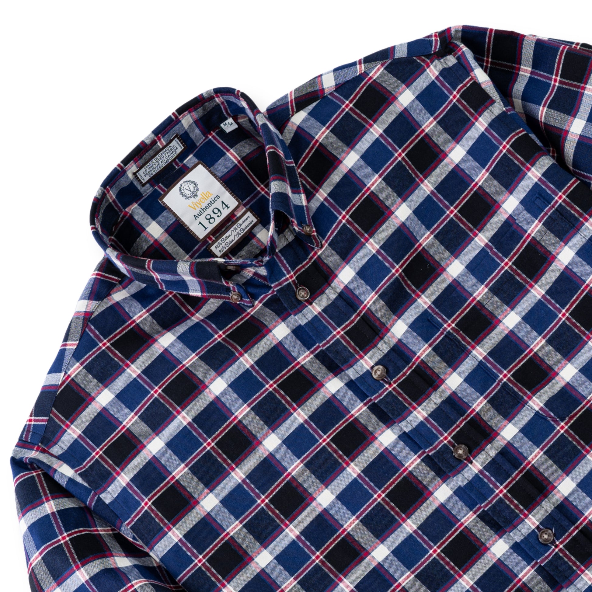 Men's Navy Blue with Red Windowpane Luxury Blend Viyella Shirt