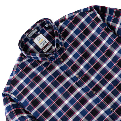 Men's Navy Blue with Red Windowpane Luxury Blend Viyella Shirt