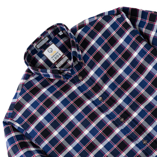 Men's Navy Blue with Red Windowpane Luxury Blend Viyella Shirt