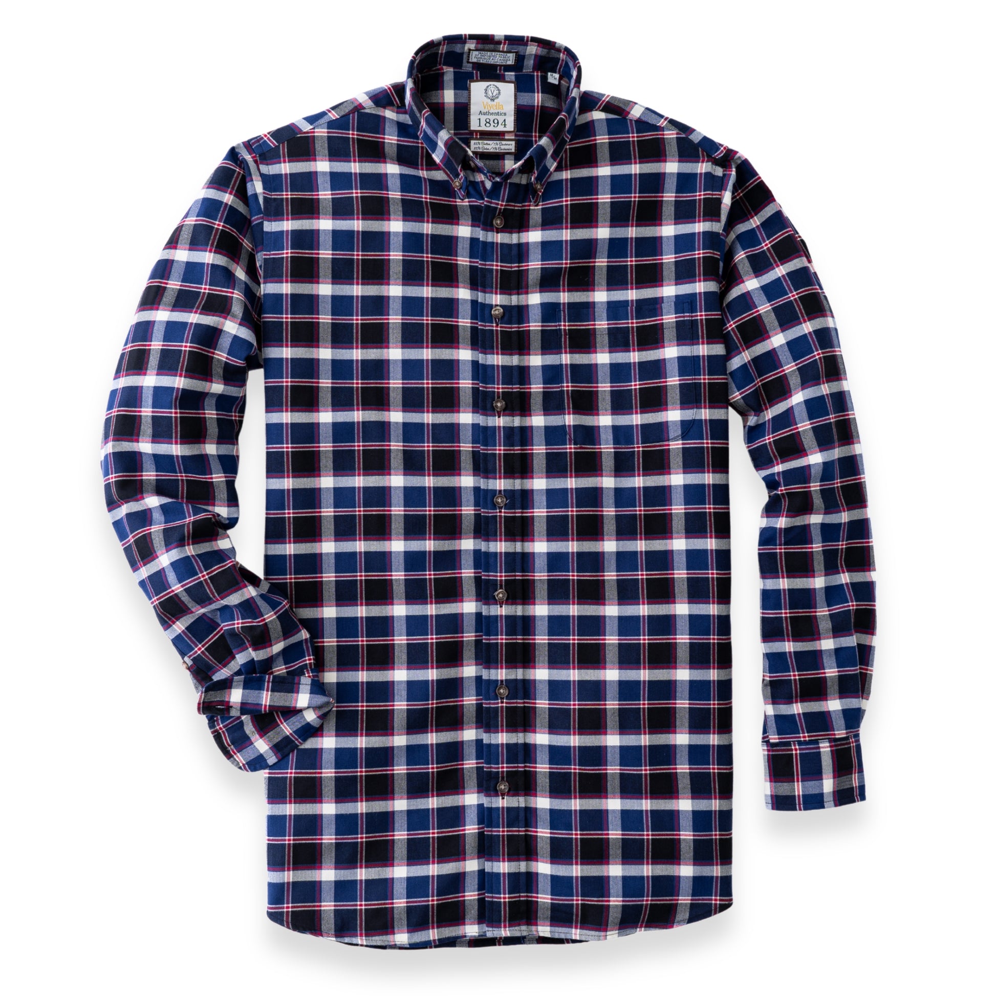 Men's Navy Blue with Red Windowpane Luxury Blend Viyella Shirt