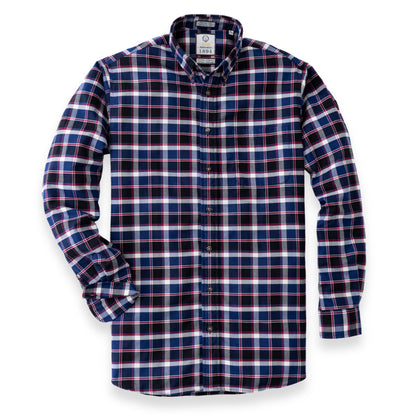 Men's Navy Blue with Red Windowpane Luxury Blend Viyella Shirt