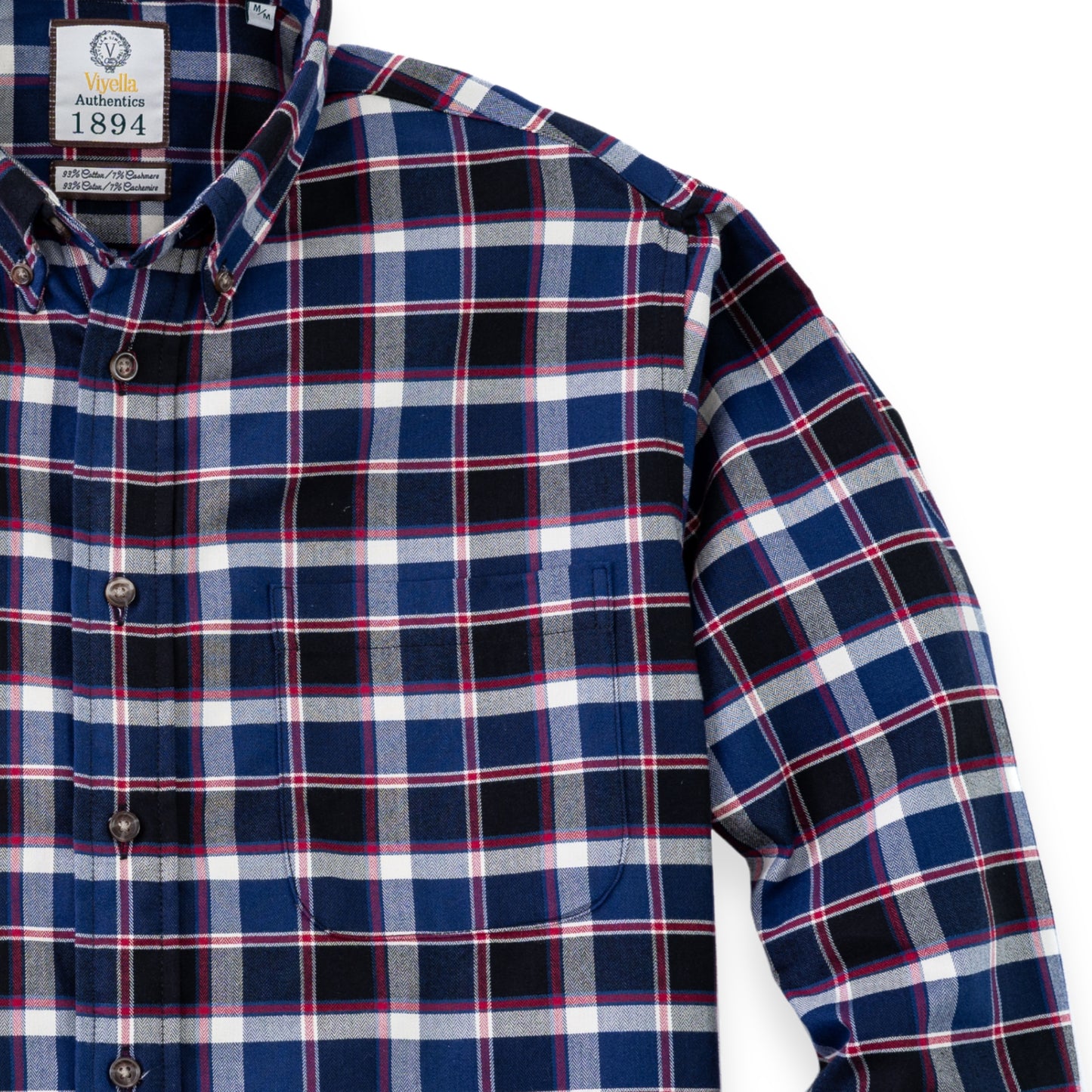 Men's Navy Blue with Red Windowpane Luxury Blend Viyella Shirt