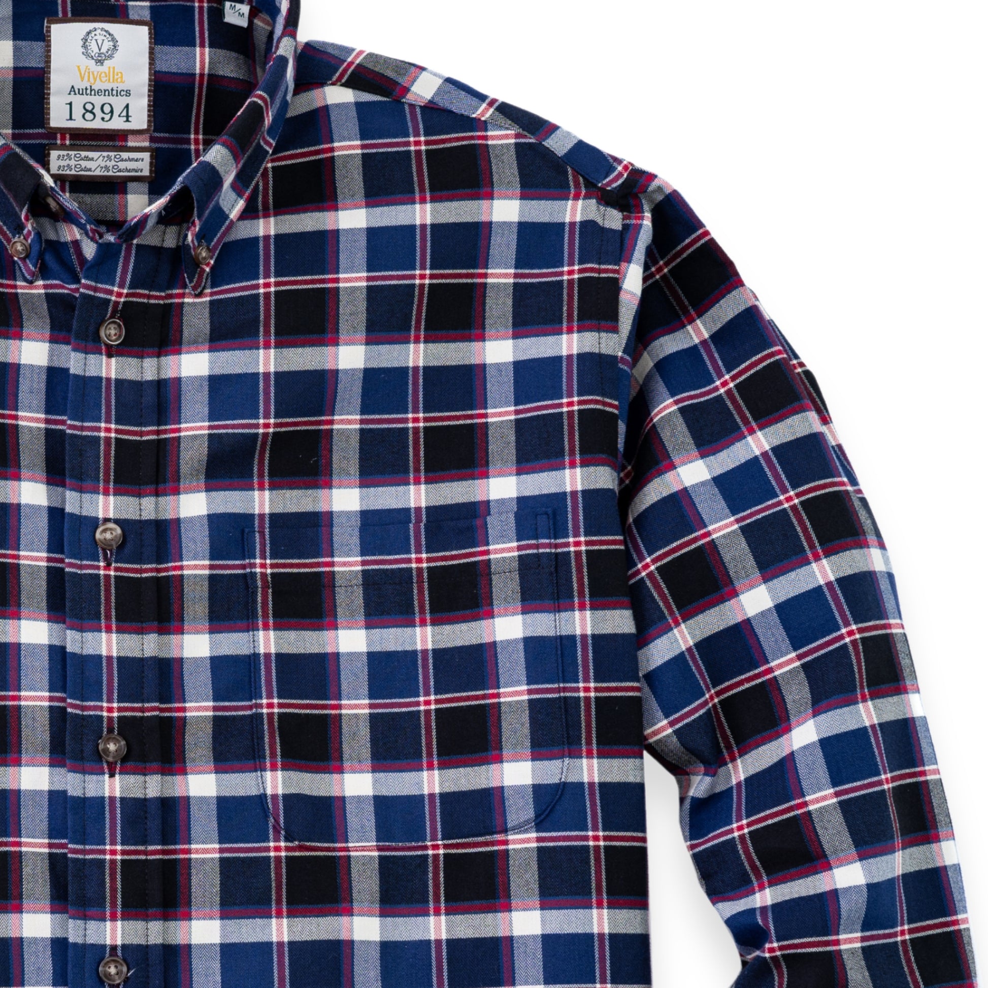 Men's Navy Blue with Red Windowpane Luxury Blend Viyella Shirt