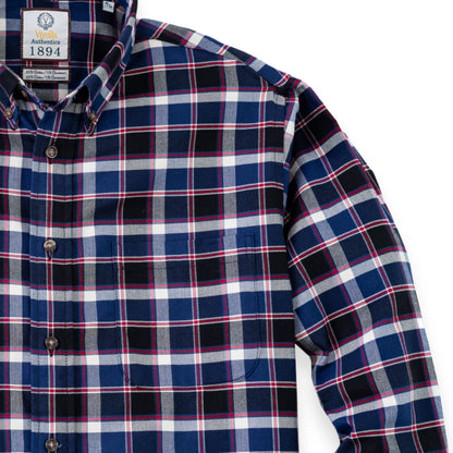 Men's Navy Blue with Red Windowpane Luxury Blend Viyella Shirt