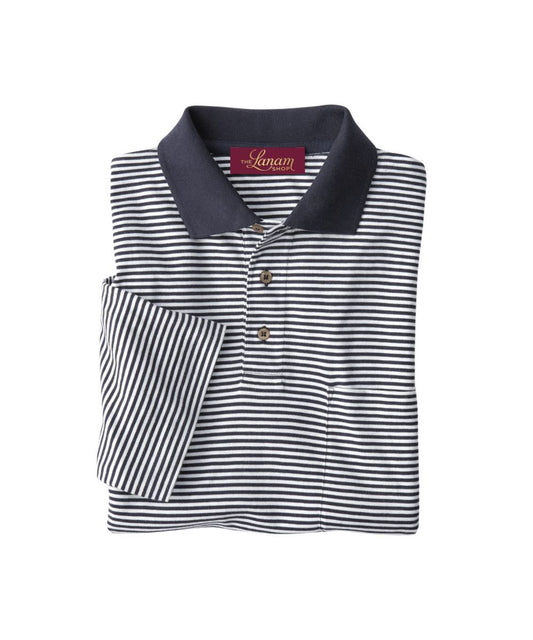 Pima Cotton Jersey Striped Polo Shirt With Pocket