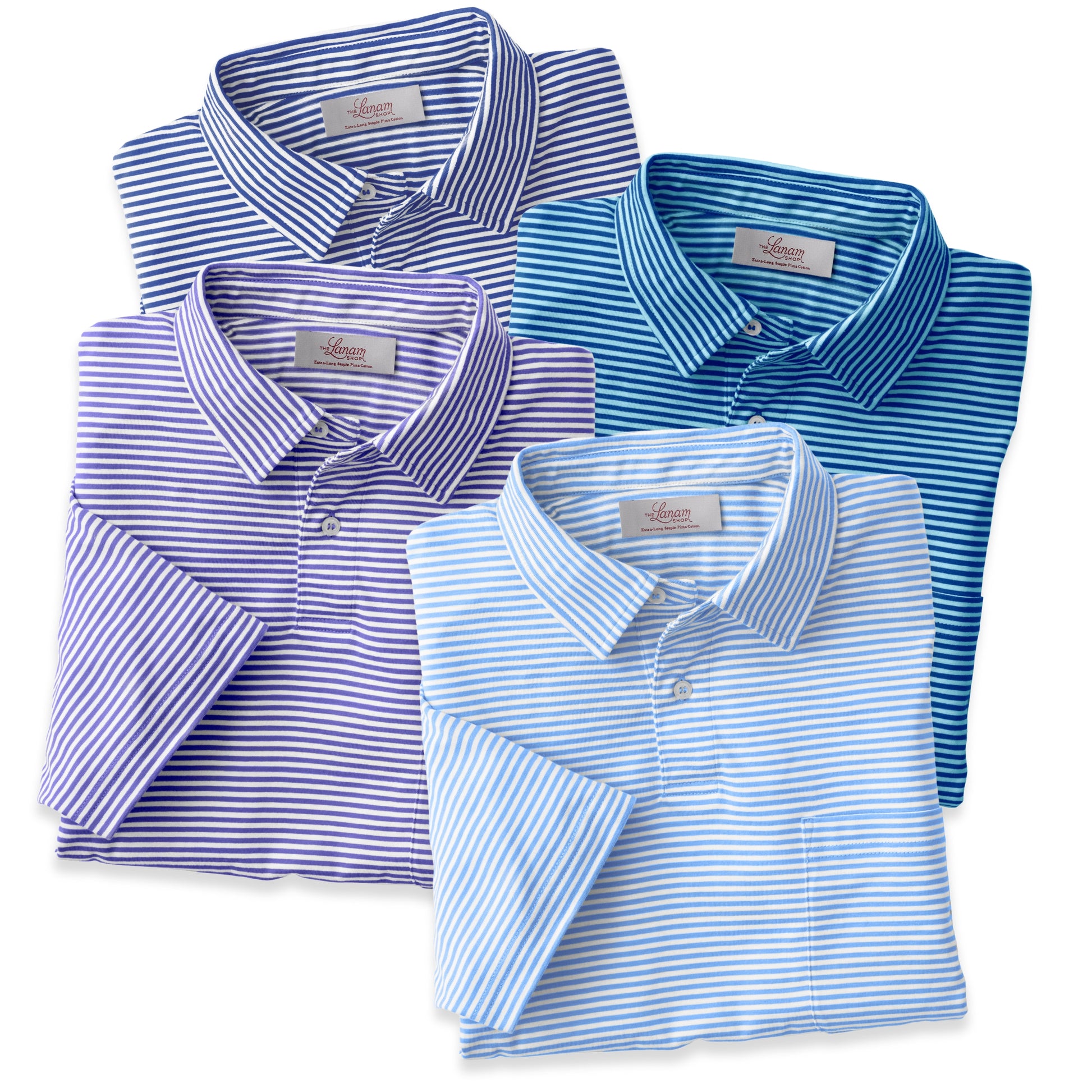 Pima Cotton Striped Polo Shirt With Self-Collar and Pocket