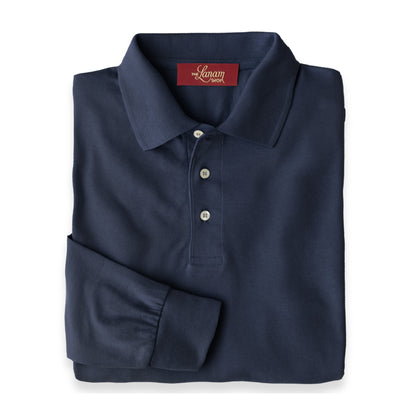 Men’s Pima Cotton Long-Sleeve Polo Shirt | Navy Blue
