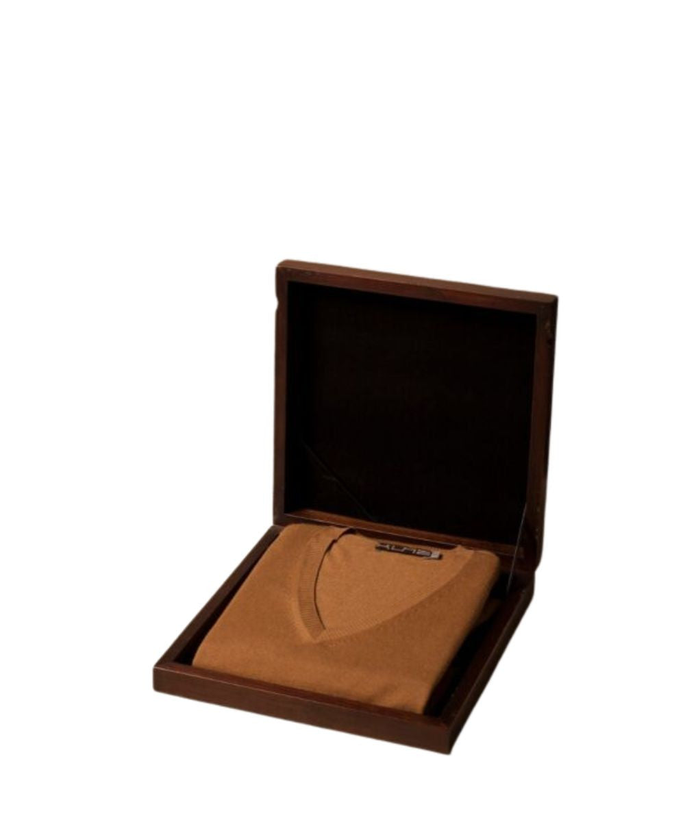 Men's Pure Vicuña V-Neck Sweater in Natural in Gift Box