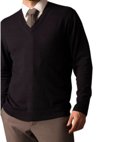 Men's Pure Vicuña V-Neck Sweater in Navy