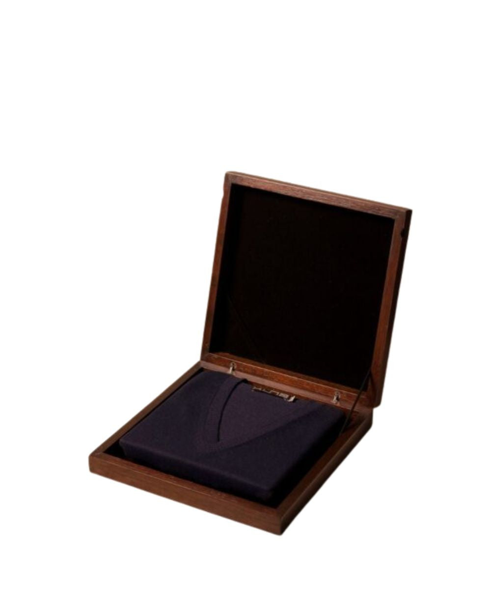 Men's Pure Vicuña V-Neck Sweater in Navy with Gift Box