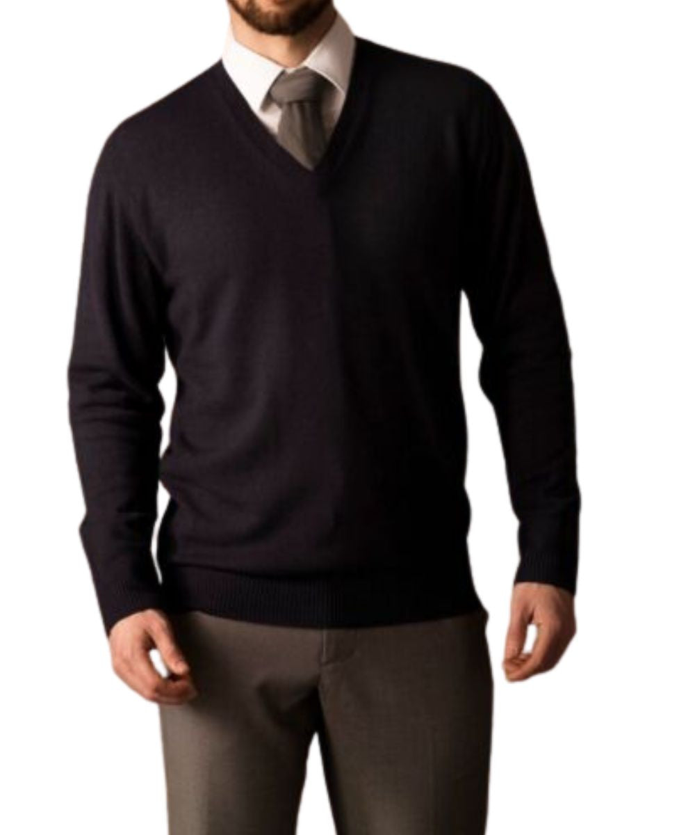 Men's Pure Vicuña V-Neck Sweater in Navy