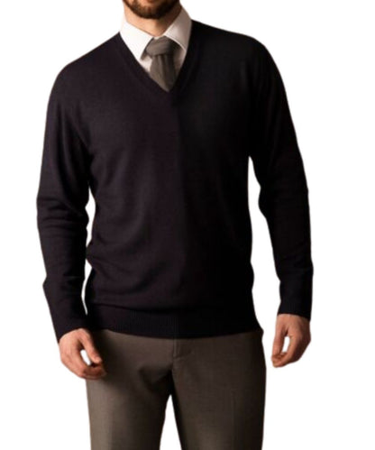 Men's Pure Vicuña V-Neck Sweater in Navy