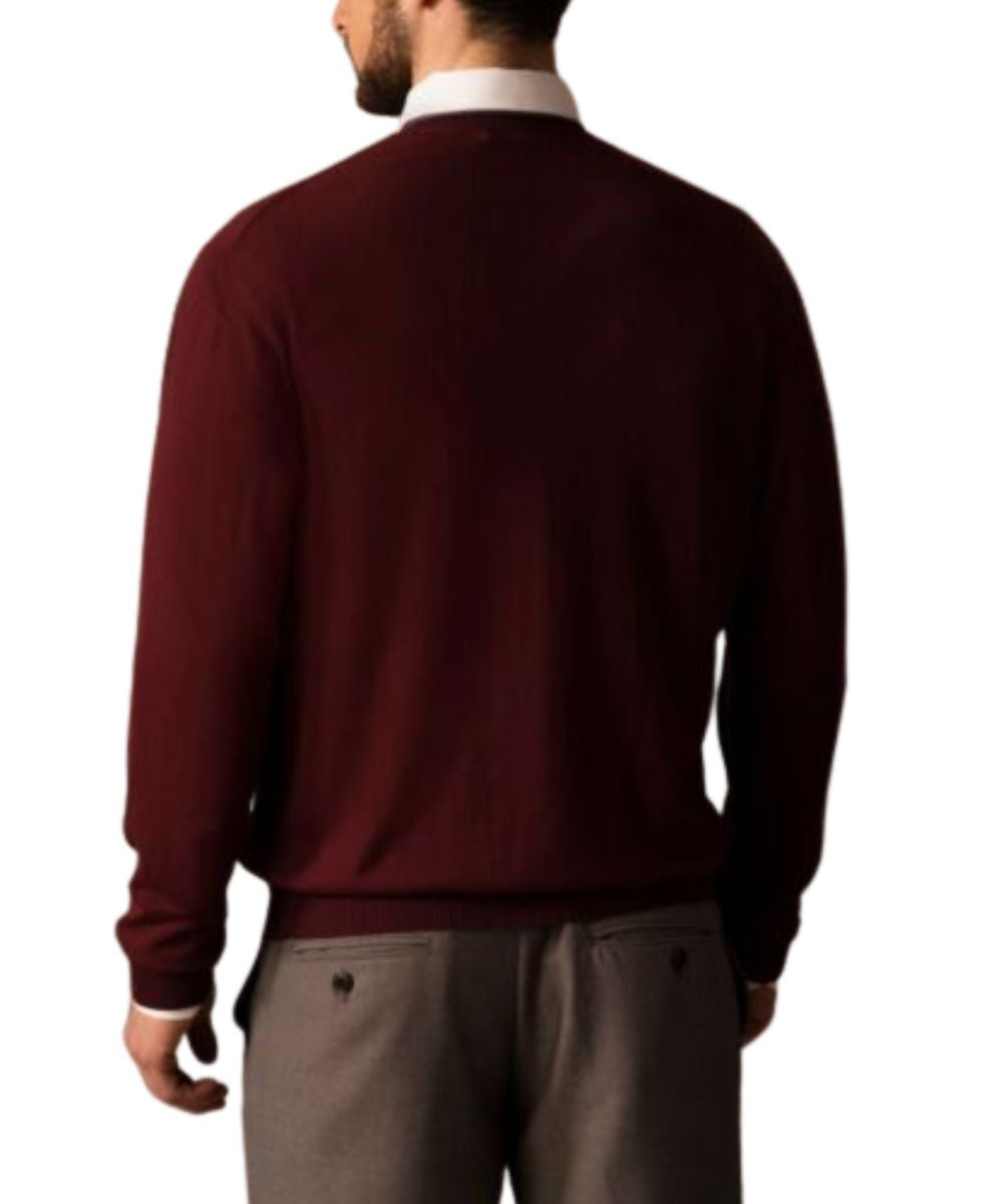 Men's Pure Vicuña V-Neck Sweater in Wine