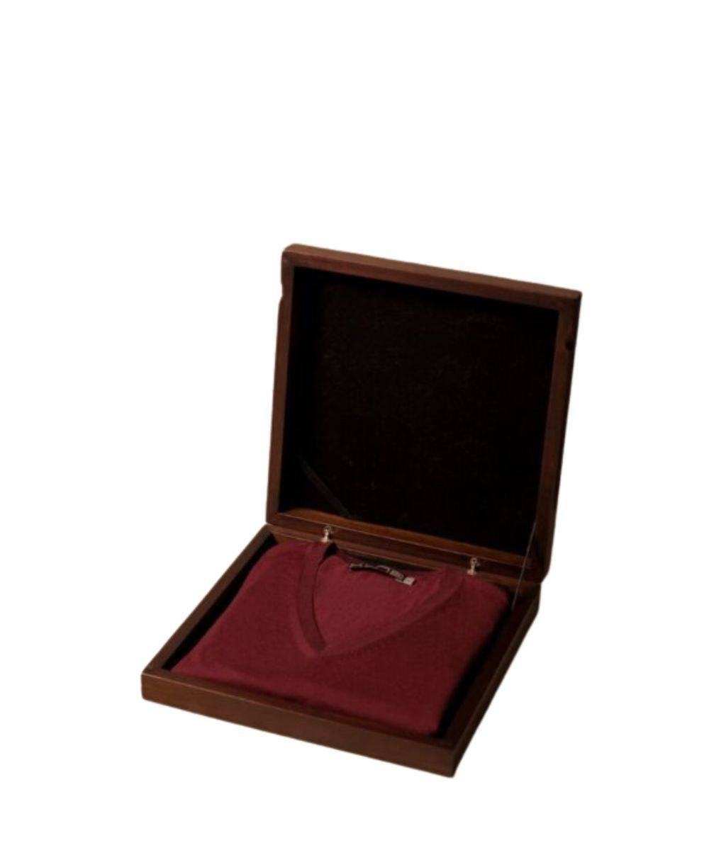Men's Pure Vicuña V-Neck Sweater in Wine with Gift Box