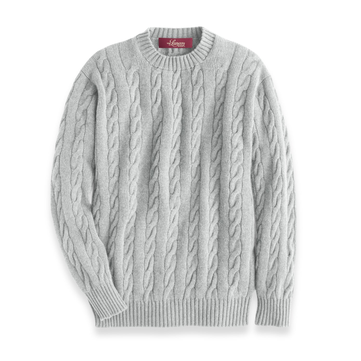 Men's Shetland Wool Cable Knit Crew Neck Sweater | Blazer Grey