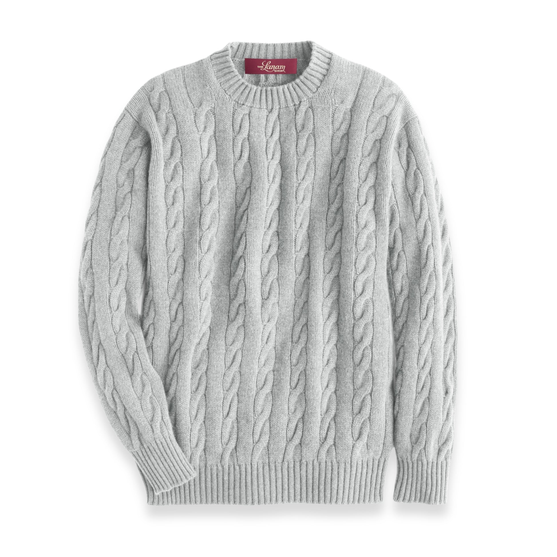 Men's Shetland Wool Cable Knit Crew Neck Sweater | Blazer Grey