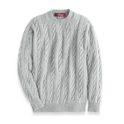 Men's Shetland Wool Cable Knit Crew Neck Sweater | Blazer Grey