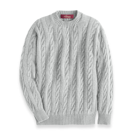 Men's Shetland Wool Cable Knit Crew Neck Sweater | Blazer Grey