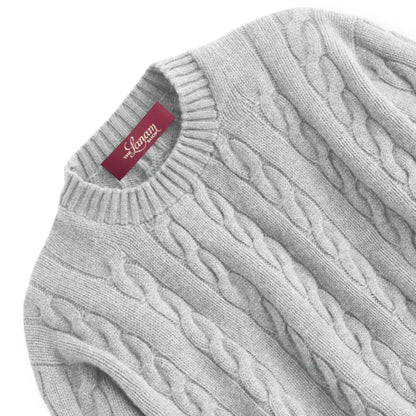 Men's Shetland Wool Cable Knit Crew Neck Sweater | Blazer Grey