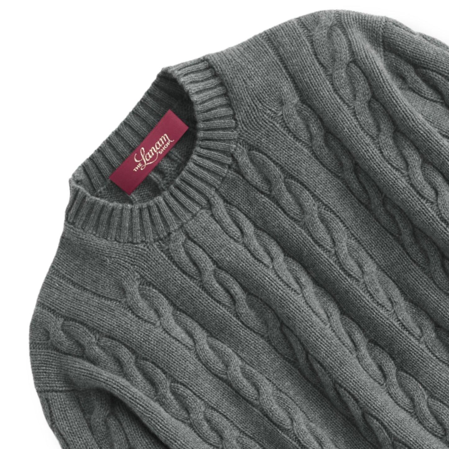 Men's Shetland Wool Cable Knit Crew Neck Sweater | Medium Grey