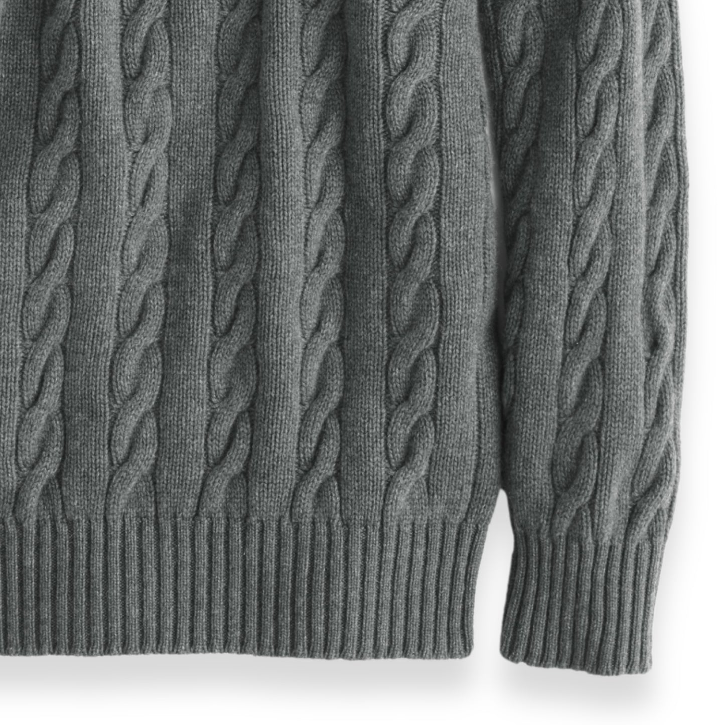 Men's Shetland Wool Cable Knit Crew Neck Sweater | Medium Grey