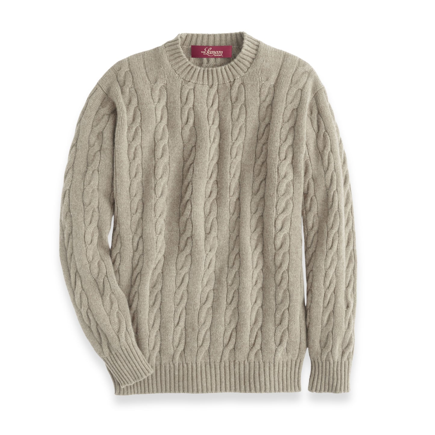 Men's Shetland Wool Cable Knit Crew Neck Sweater | Natural Beige