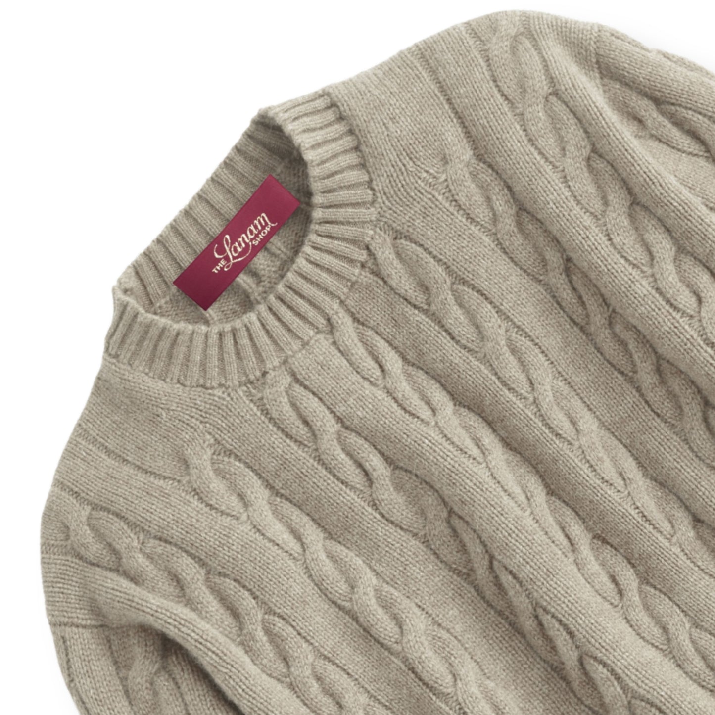 Men's Shetland Wool Cable Knit Crew Neck Sweater | Natural Beige