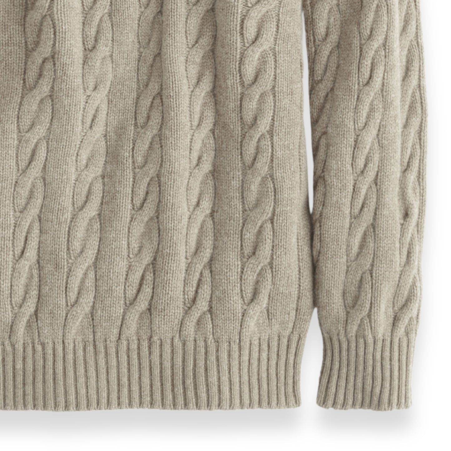 Men's Shetland Wool Cable Knit Crew Neck Sweater | Natural Beige