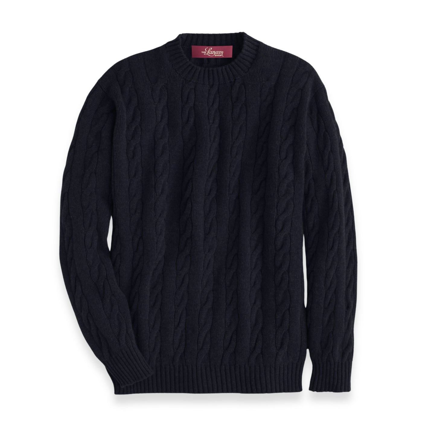 Men's Shetland Wool Cable Knit Crew Neck Sweater | Navy Blue