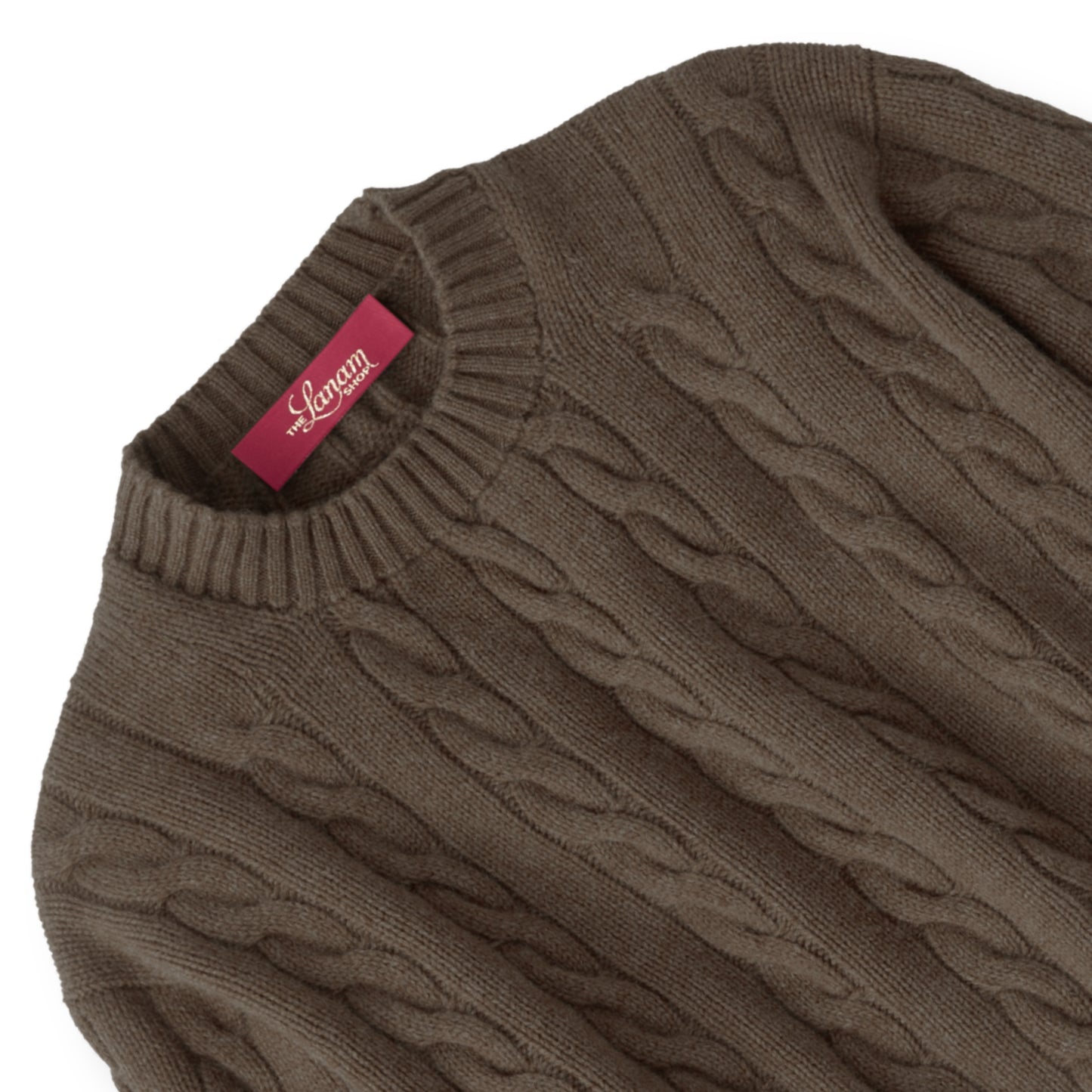 Men's Shetland Wool Cable Knit Crew Neck Sweater | Nutmeg Brown