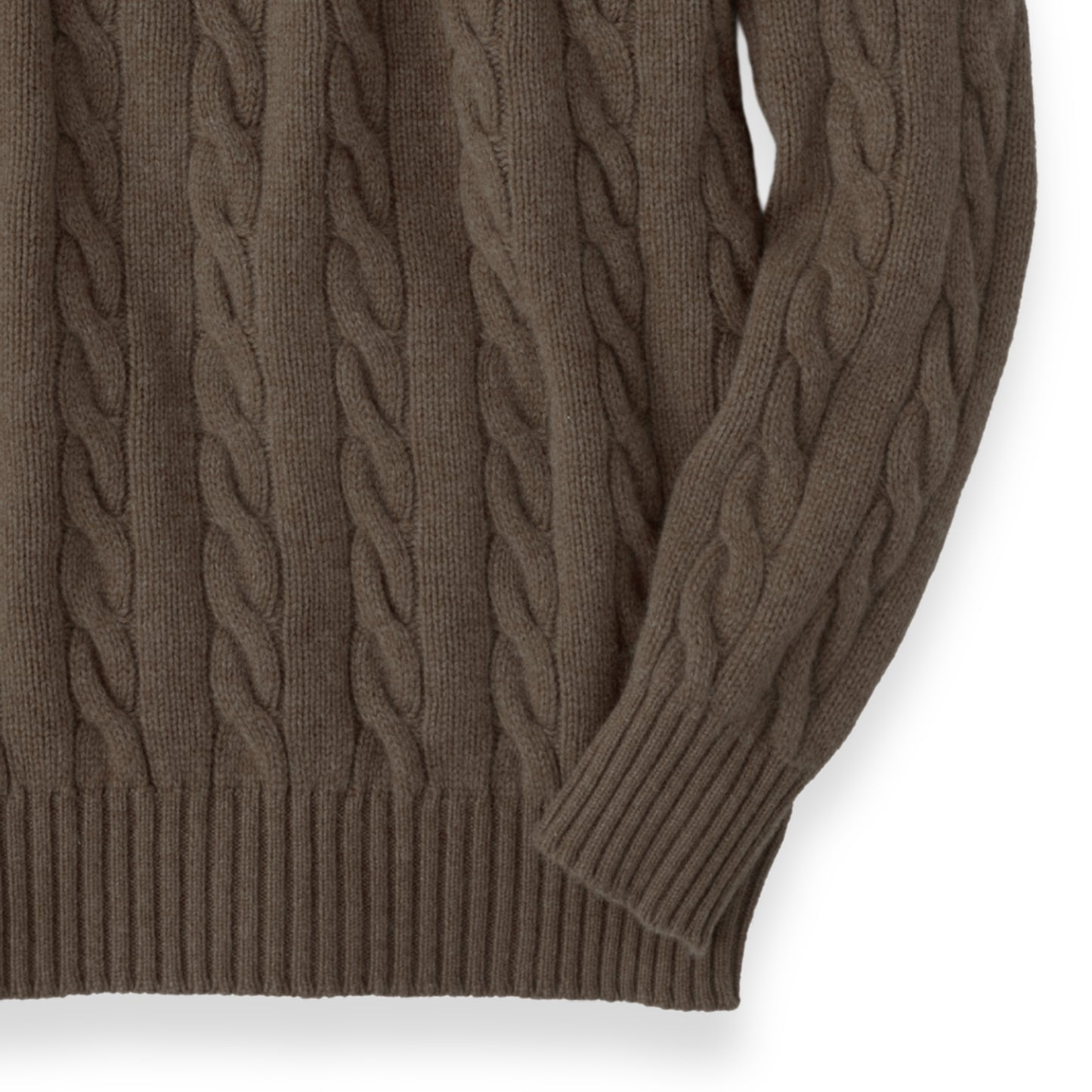 Men's Shetland Wool Cable Knit Crew Neck Sweater | Nutmeg Brown