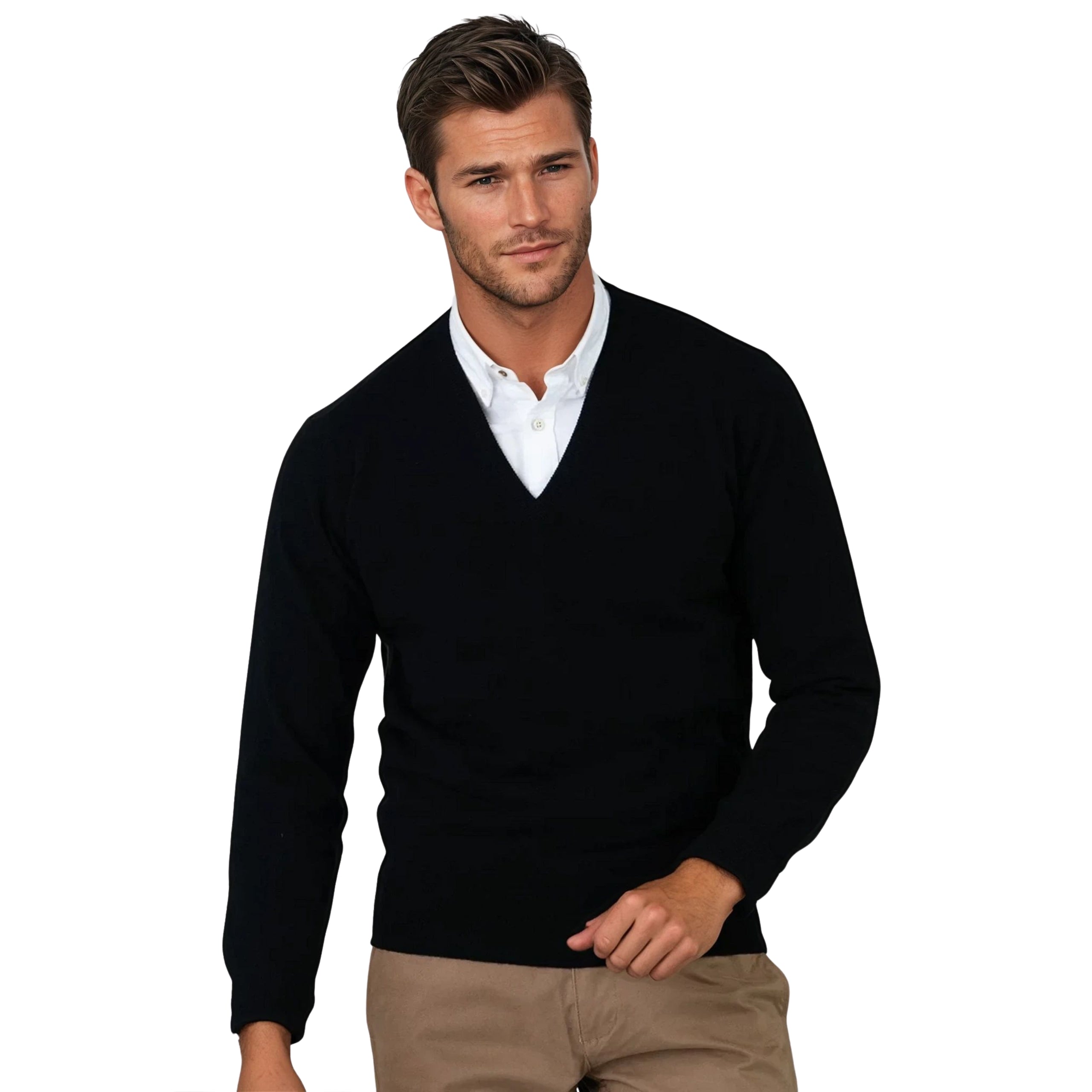 Men's Super-Fine Geelong Lambswool V-Neck Sweater | The Lanam Shop