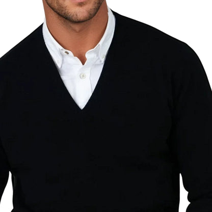 Men's Super-Fine Geelong Lambswool V-Neck Sweater | Black