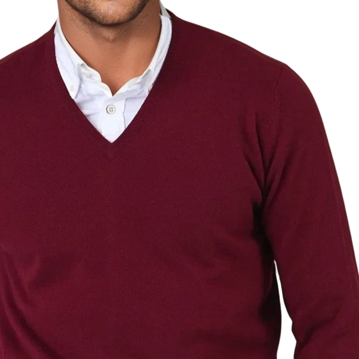 Men's Super-Fine Geelong Lambswool V-Neck Sweater | Claret
