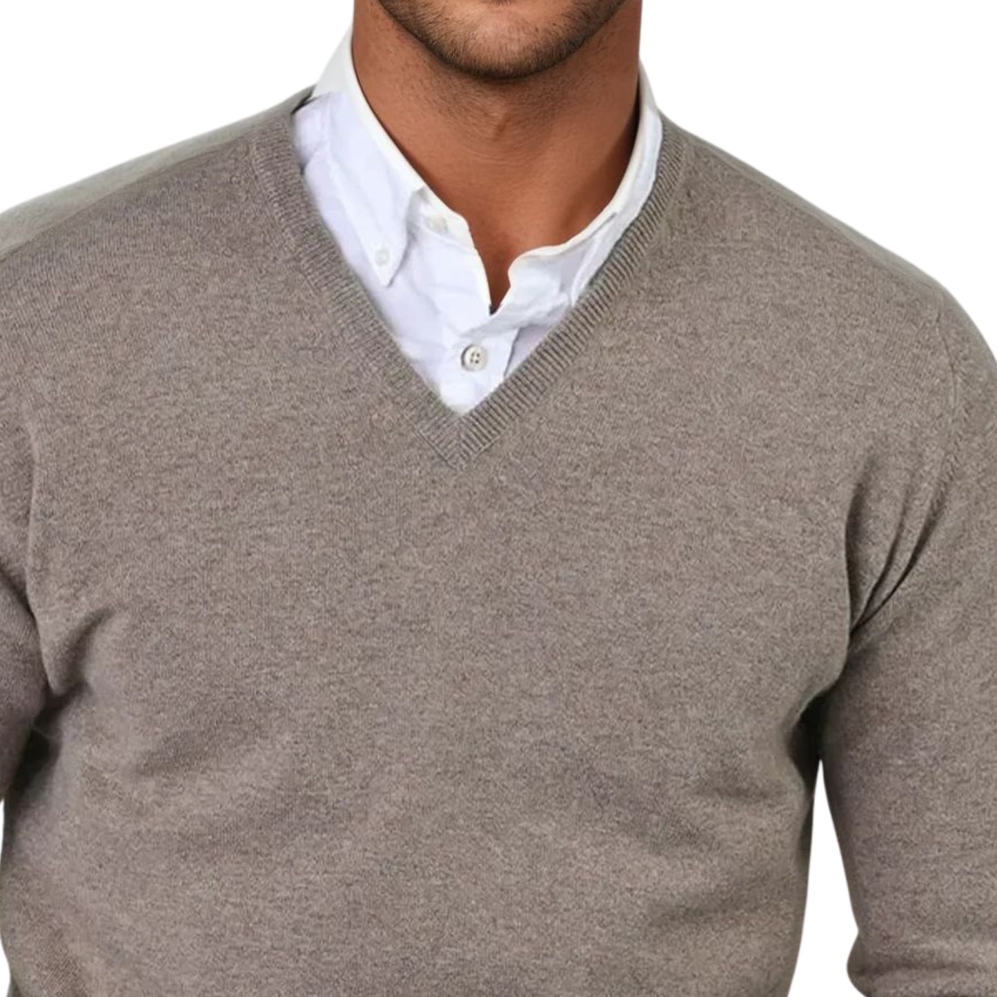 Men's Super-Fine Geelong Lambswool V-Neck Sweater | Dark Natural