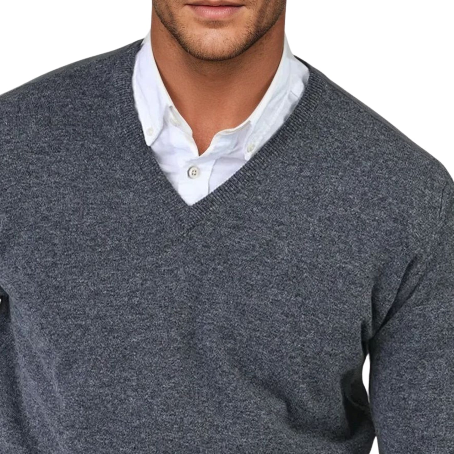 Men's Super-Fine Geelong Lambswool V-Neck Sweater | Derby Grey