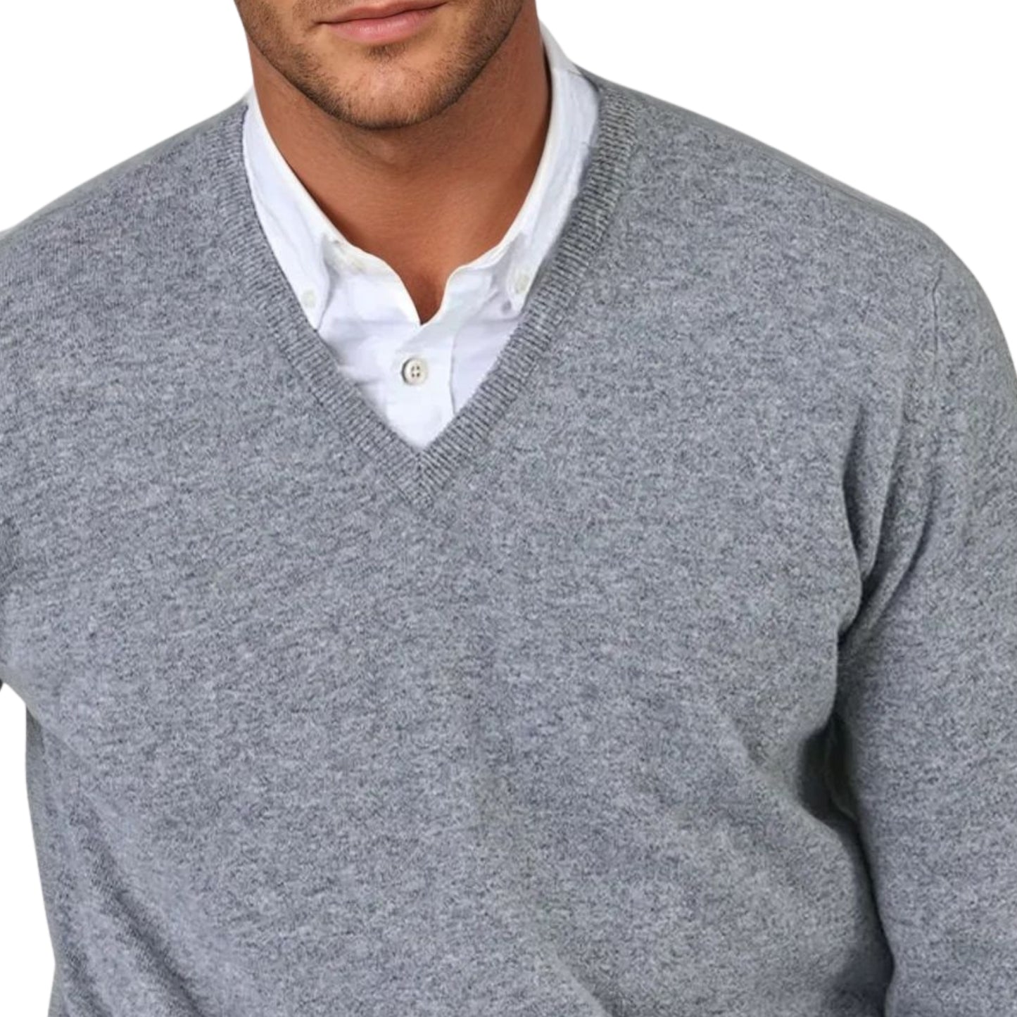 Men's Super-Fine Geelong Lambswool V-Neck Sweater | Flannel Grey