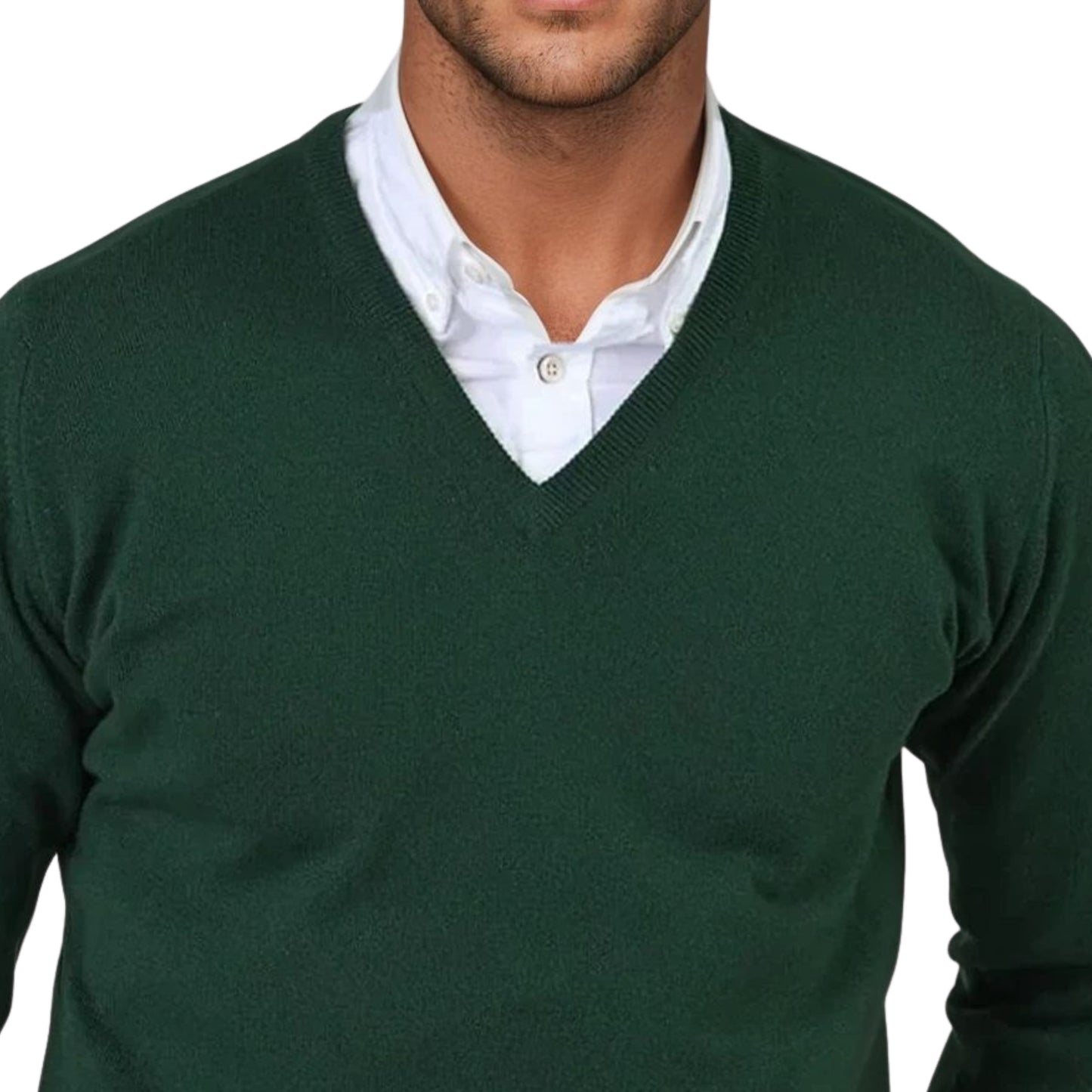 Men's Super-Fine Geelong Lambswool V-Neck Sweater | Hedgerow Green