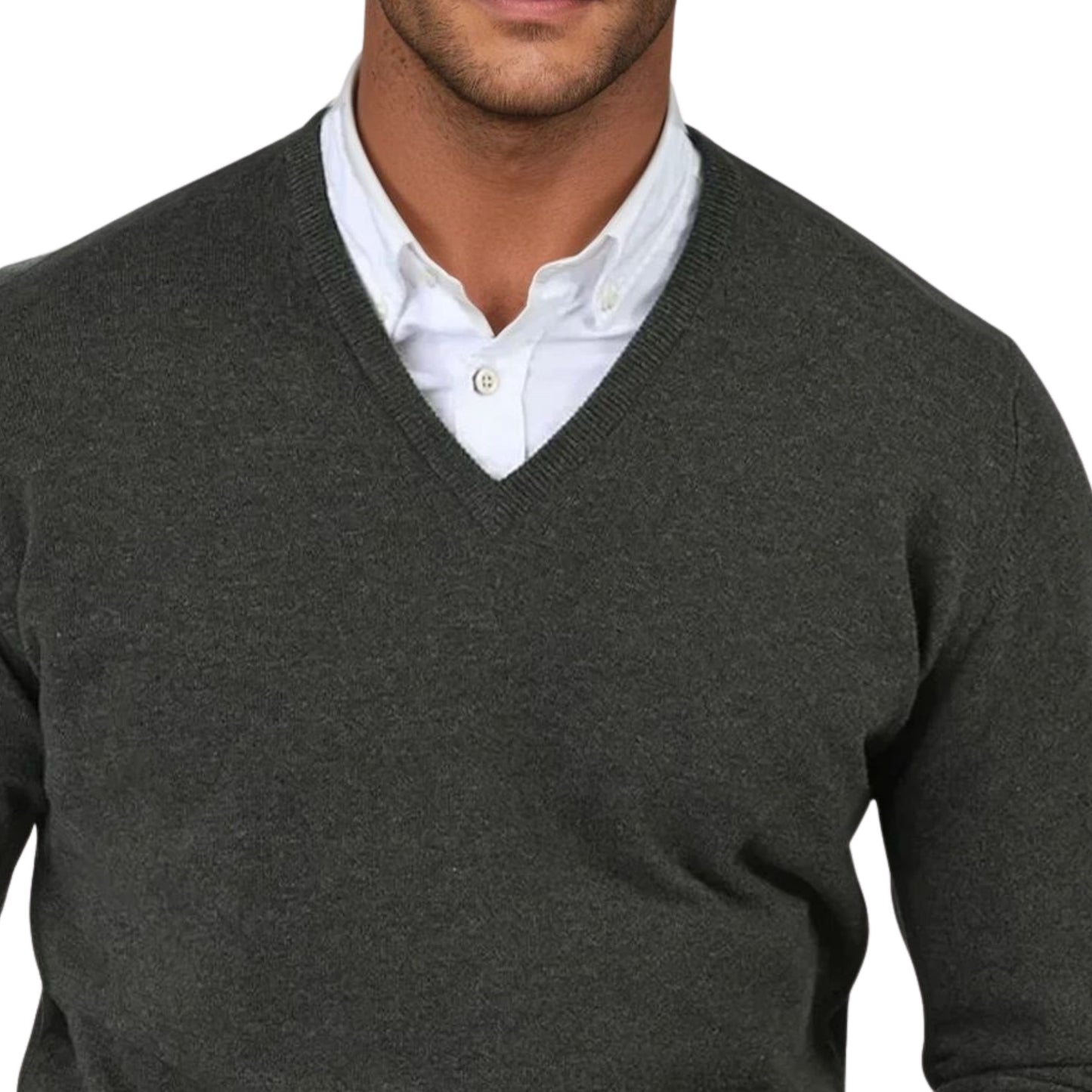 Men's Super-Fine Geelong Lambswool V-Neck Sweater | Loden Green Mix