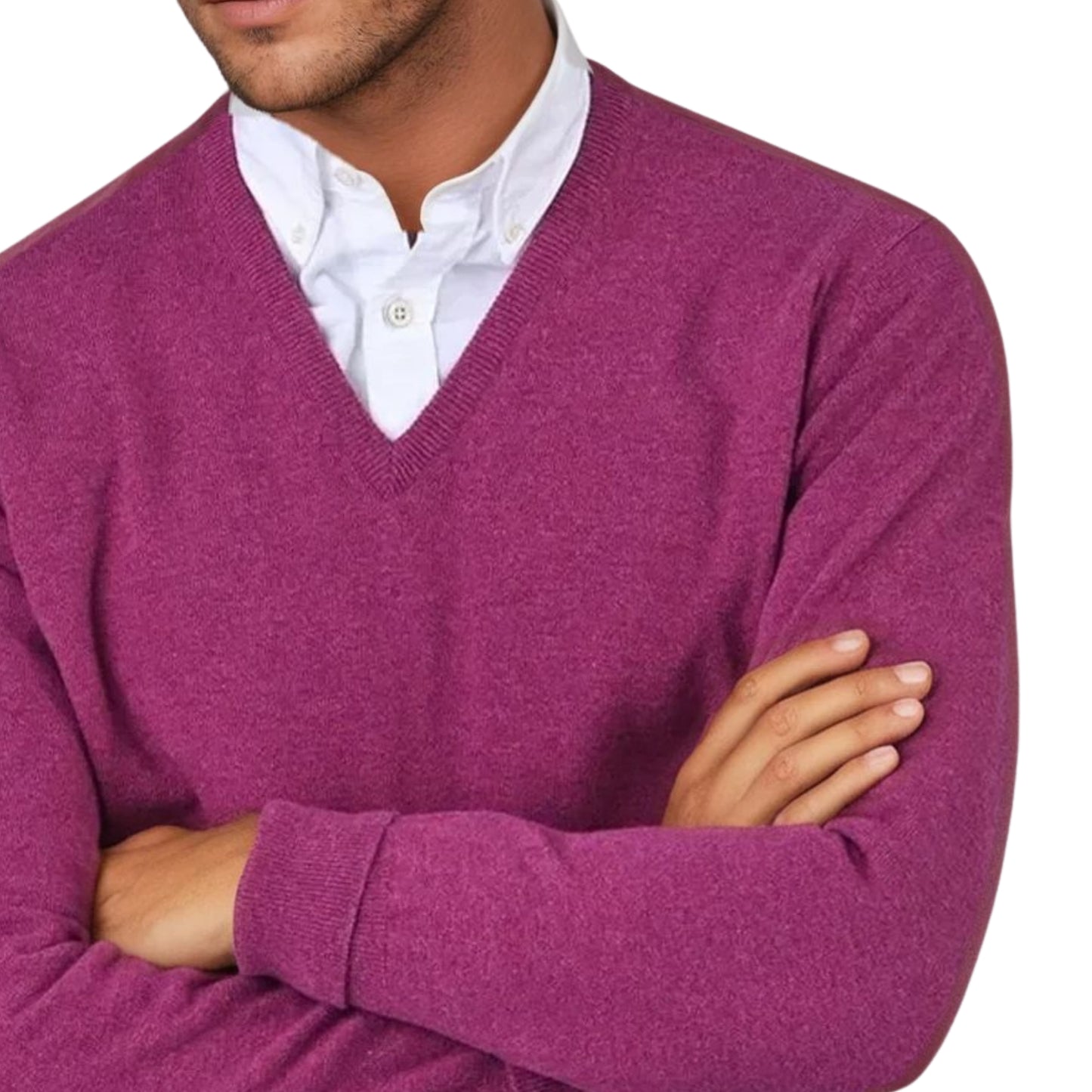 Men's Super-Fine Geelong Lambswool V-Neck Sweater | Loganberry