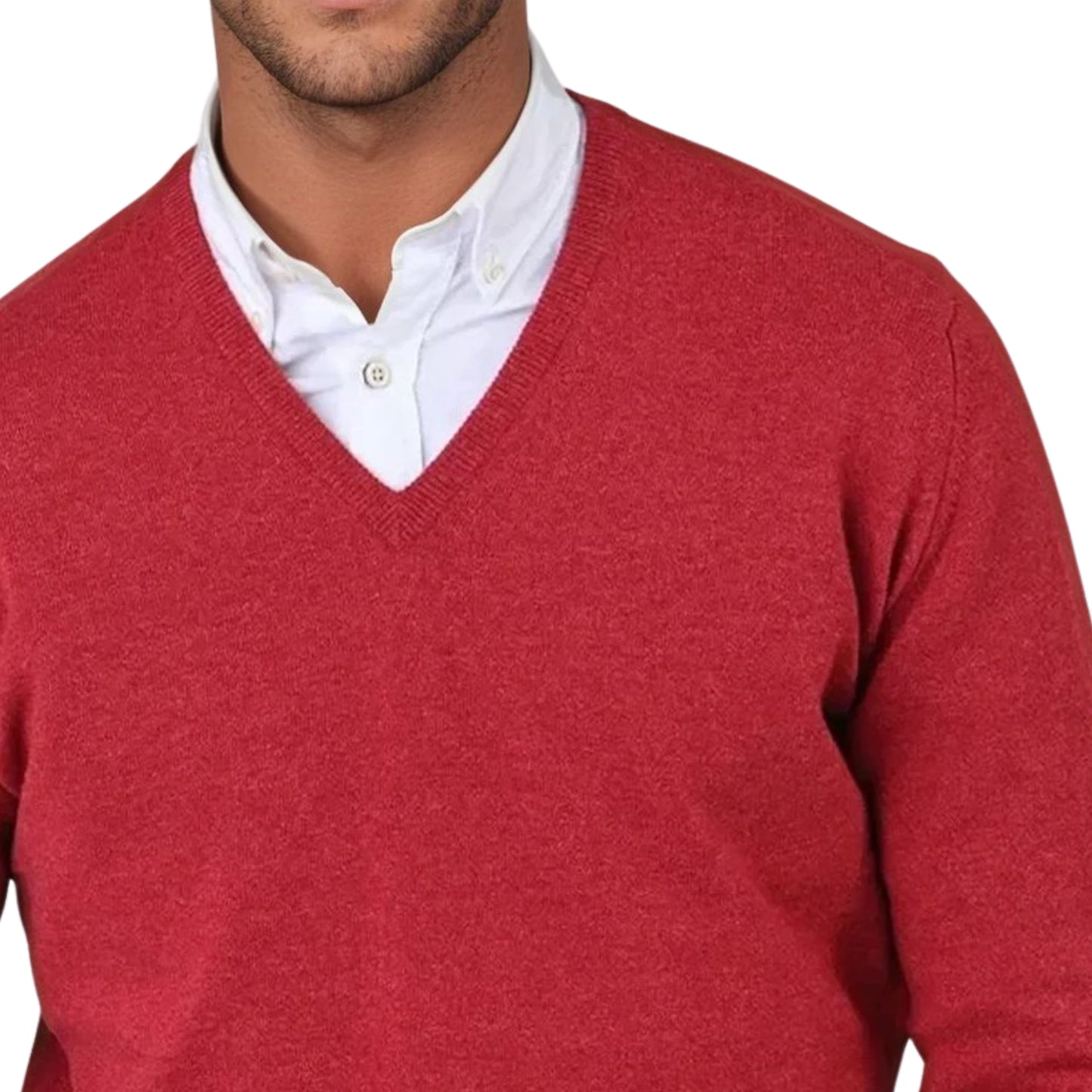 Men's Super-Fine Geelong Lambswool V-Neck Sweater | Poppy Mélange